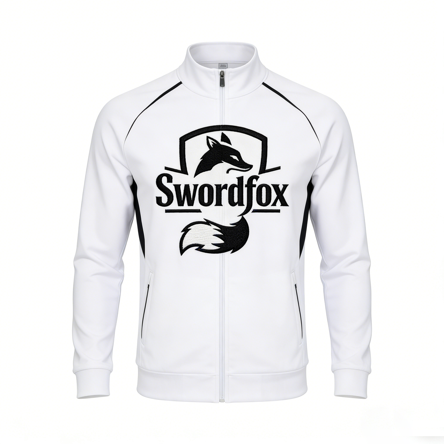 Swordfox Men's Fox Embroidered Track Jacket, Full-Zip Stand Collar Athletic Sweatshirt, Colorblock Sportswear for Gym & Running