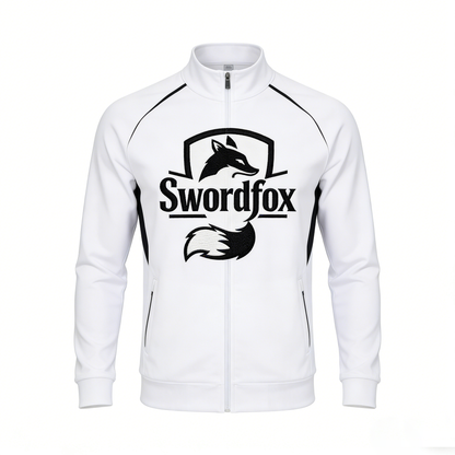 Swordfox Men's Fox Embroidered Track Jacket, Full-Zip Stand Collar Athletic Sweatshirt, Colorblock Sportswear for Gym & Running