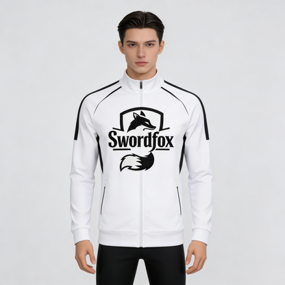 Swordfox Men's Fox Embroidered Track Jacket, Full-Zip Stand Collar Athletic Sweatshirt, Colorblock Sportswear for Gym & Running