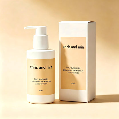 chris and mia Daily Sunscreen, Broad Spectrum SPF 30 UV Protection, Lightweight Non Greasy Sun Cream for Face, Hydrating Daily Sun Lotion, 50 mL