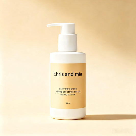 chris and mia Daily Sunscreen, Broad Spectrum SPF 30 UV Protection, Lightweight Non Greasy Sun Cream for Face, Hydrating Daily Sun Lotion, 50 mL