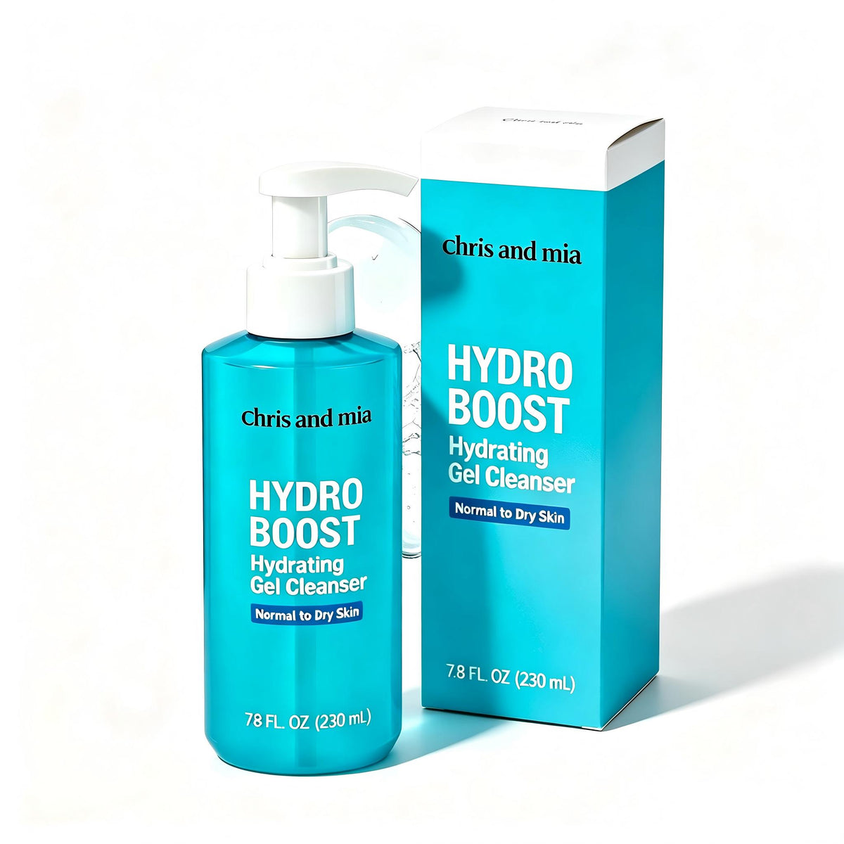chris and mia Hydro Boost Hydrating Gel Cleanser, Gentle Daily Facial Wash with Hyaluronic Acid, Deep Cleansing Without Dryness, for Normal to Dry Skin, 7.8 FL OZ (230mL)