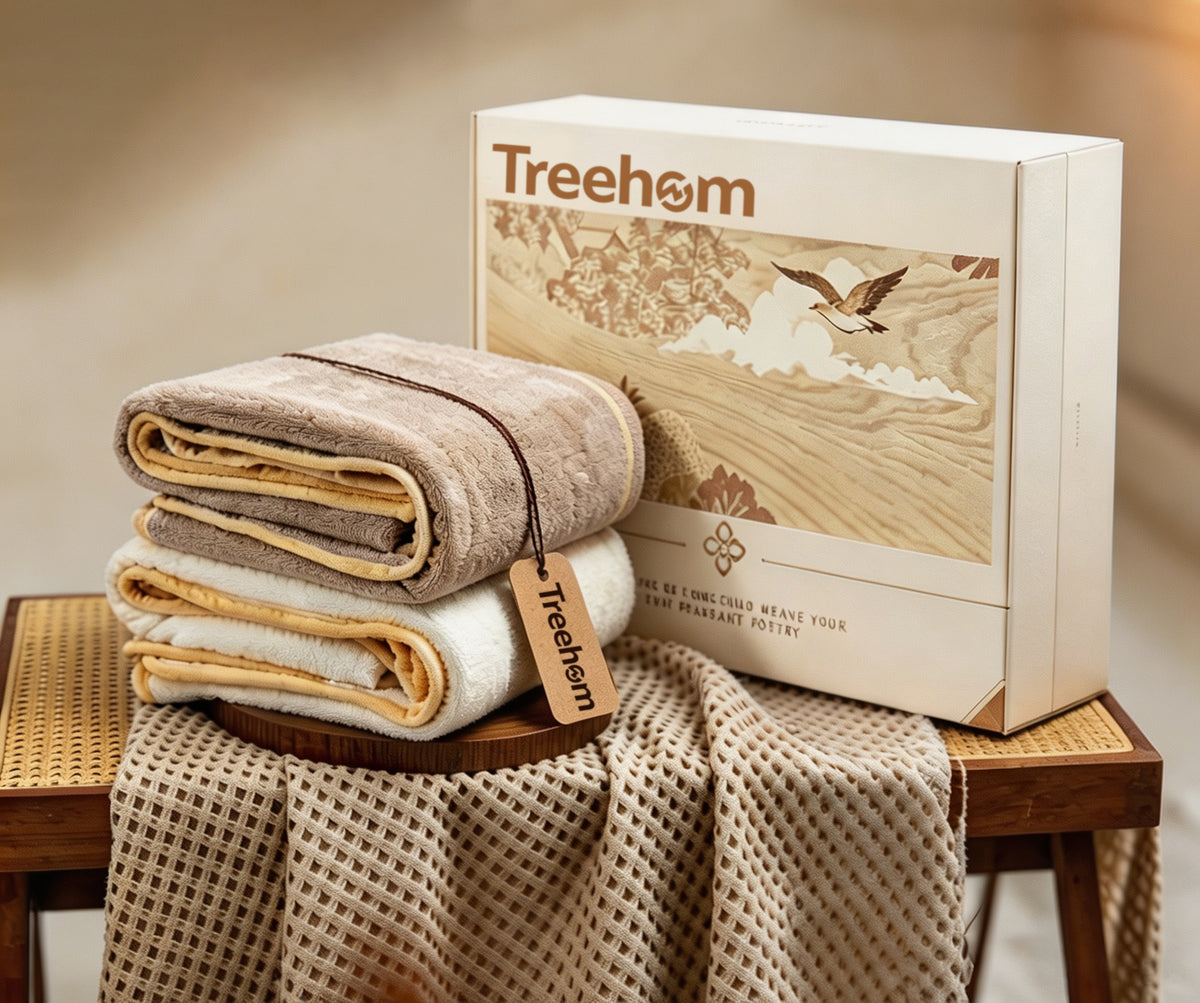 Treehom Coral Velvet Towels Set, 2 Pack Luxury Bath Face Towels Gift Box, Ultra Soft Highly Absorbent Quick Dry Towels for Bathroom, Household & Gifting