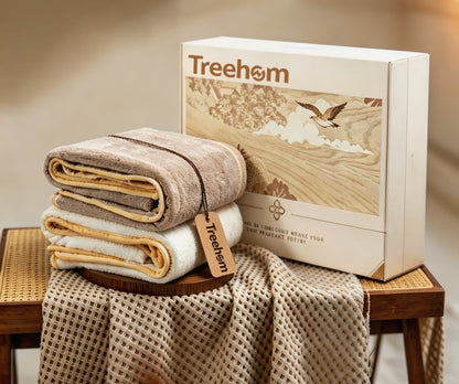 Treehom Coral Velvet Towels Set, 2 Pack Luxury Bath Face Towels Gift Box, Ultra Soft Highly Absorbent Quick Dry Towels for Bathroom, Household & Gifting