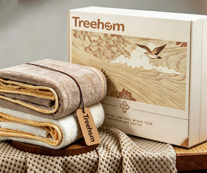 Treehom Coral Velvet Towels Set, 2 Pack Luxury Bath Face Towels Gift Box, Ultra Soft Highly Absorbent Quick Dry Towels for Bathroom, Household & Gifting