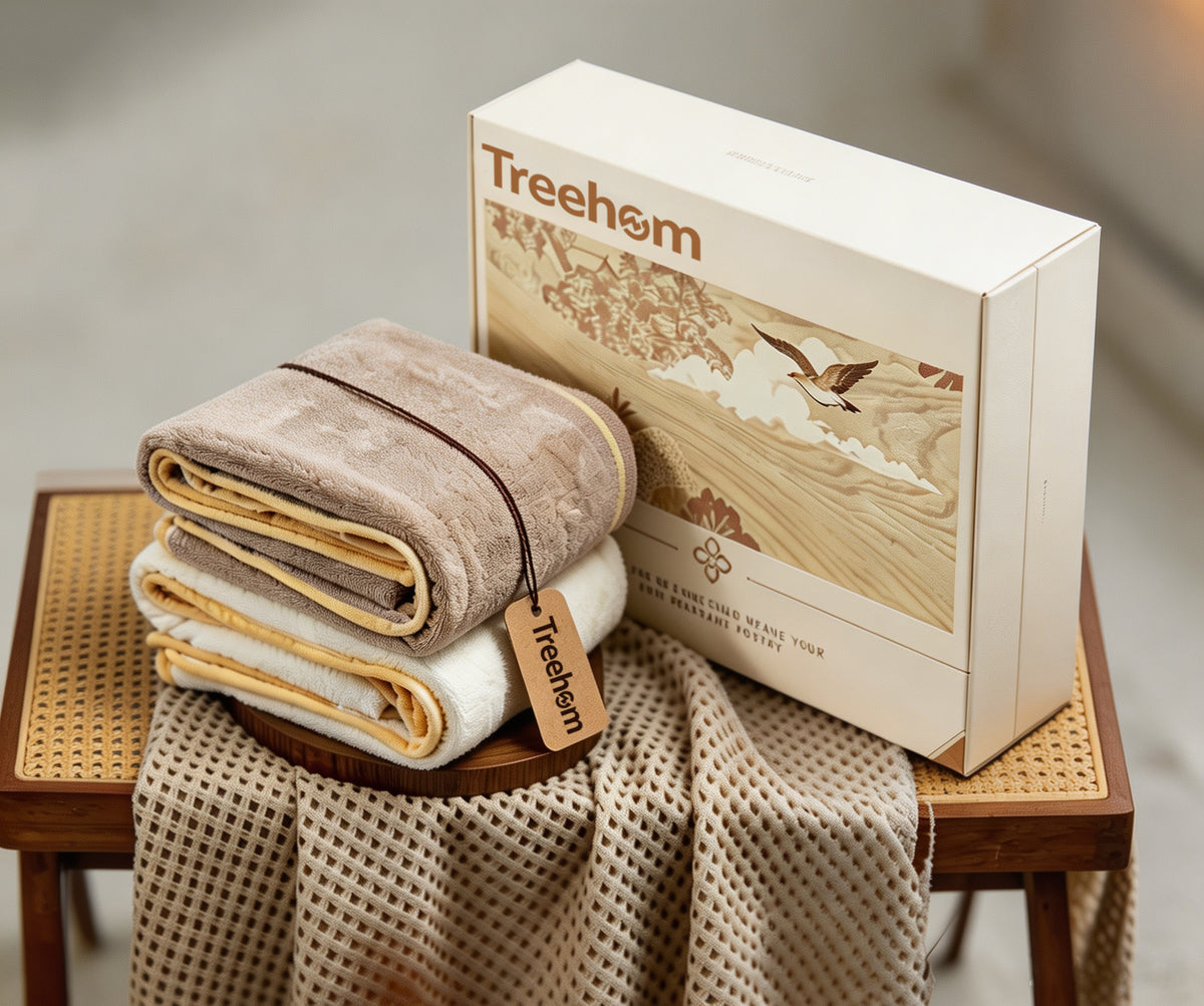 Treehom Coral Velvet Towels Set, 2 Pack Luxury Bath Face Towels Gift Box, Ultra Soft Highly Absorbent Quick Dry Towels for Bathroom, Household & Gifting