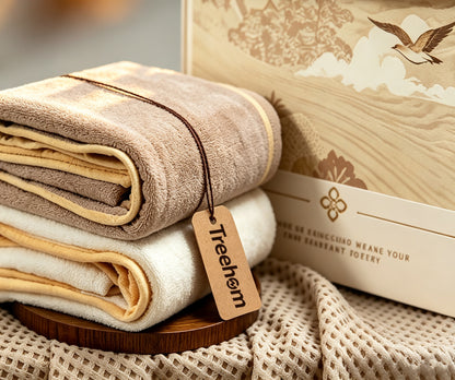 Treehom Coral Velvet Towels Set, 2 Pack Luxury Bath Face Towels Gift Box, Ultra Soft Highly Absorbent Quick Dry Towels for Bathroom, Household & Gifting