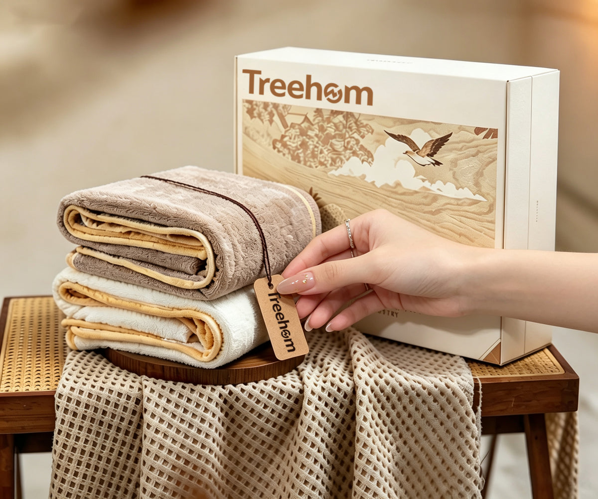 Treehom Coral Velvet Towels Set, 2 Pack Luxury Bath Face Towels Gift Box, Ultra Soft Highly Absorbent Quick Dry Towels for Bathroom, Household & Gifting