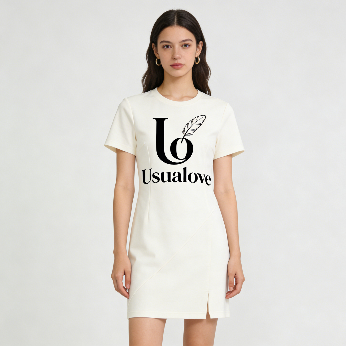 【Lo Usualove Feather Logo T-shirt Dress】—— Effortless Style for Everyday Elegance