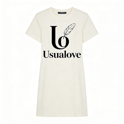 【Lo Usualove Feather Logo T-shirt Dress】—— Effortless Style for Everyday Elegance