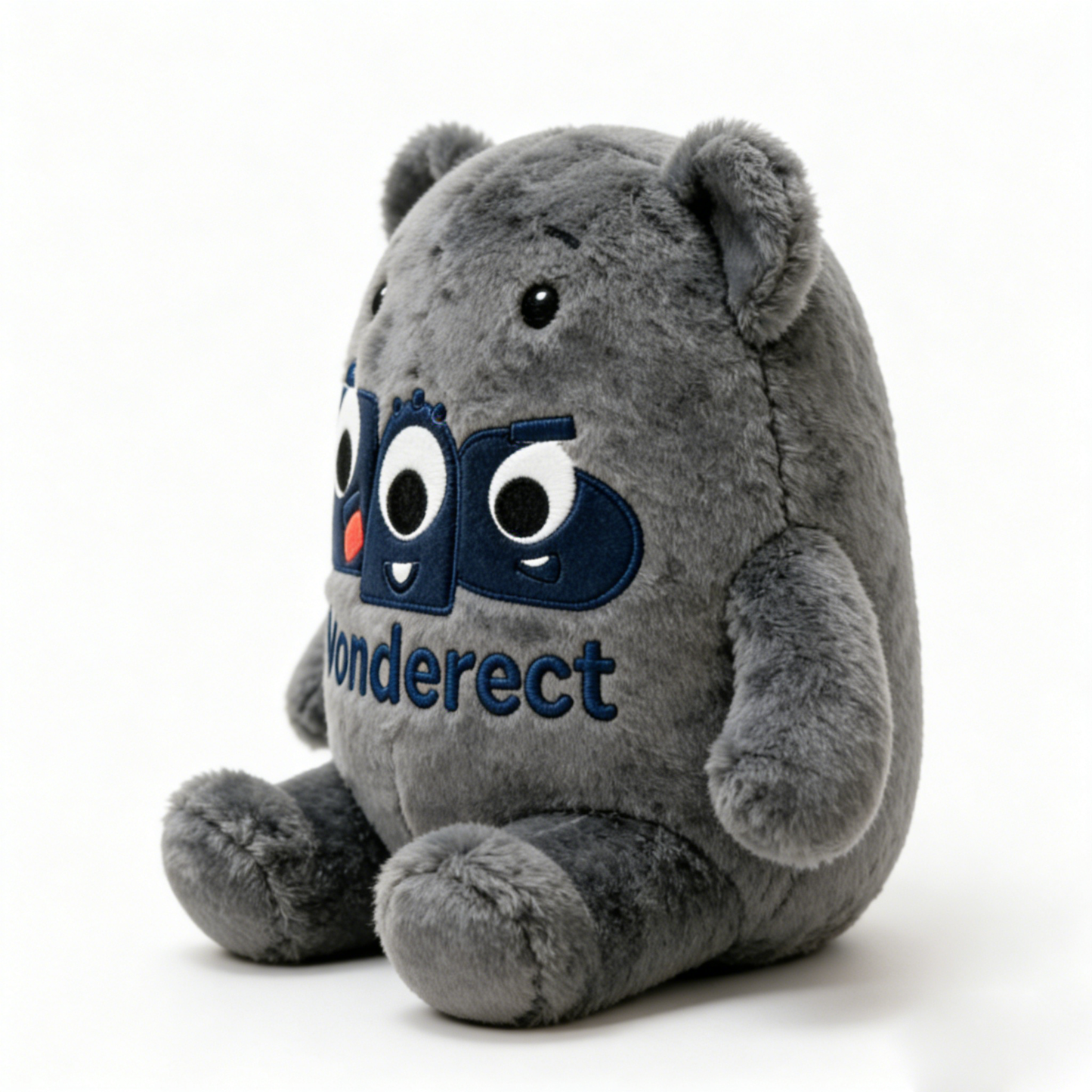Wonderect  Cute Gray Plush Toy, Soft Stuffed Animal with Embroidered Monster Logo, Cuddly Plush Pillow for Kids, Decorative Plushie for Home