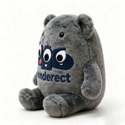 Wonderect  Cute Gray Plush Toy, Soft Stuffed Animal with Embroidered Monster Logo, Cuddly Plush Pillow for Kids, Decorative Plushie for Home