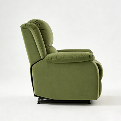 Yawnew Overstuffed Velvet Recliner Chair - Manual Reclining Single Sofa for Living Room & Home Theater