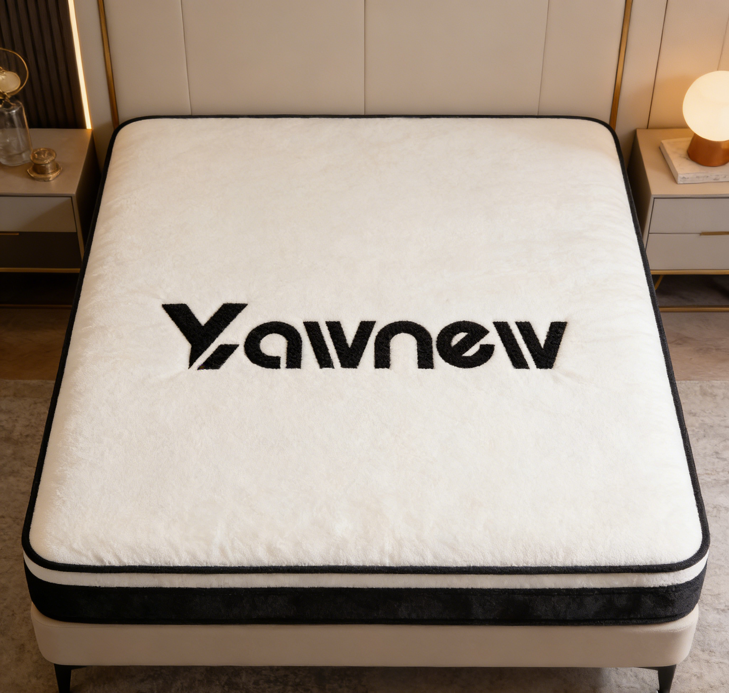 Yawnew Plush Memory Foam Mattress Topper - Thick Velvet-Feel Mattress Pad with Black Contrast Trim for Queen/King Size Beds
