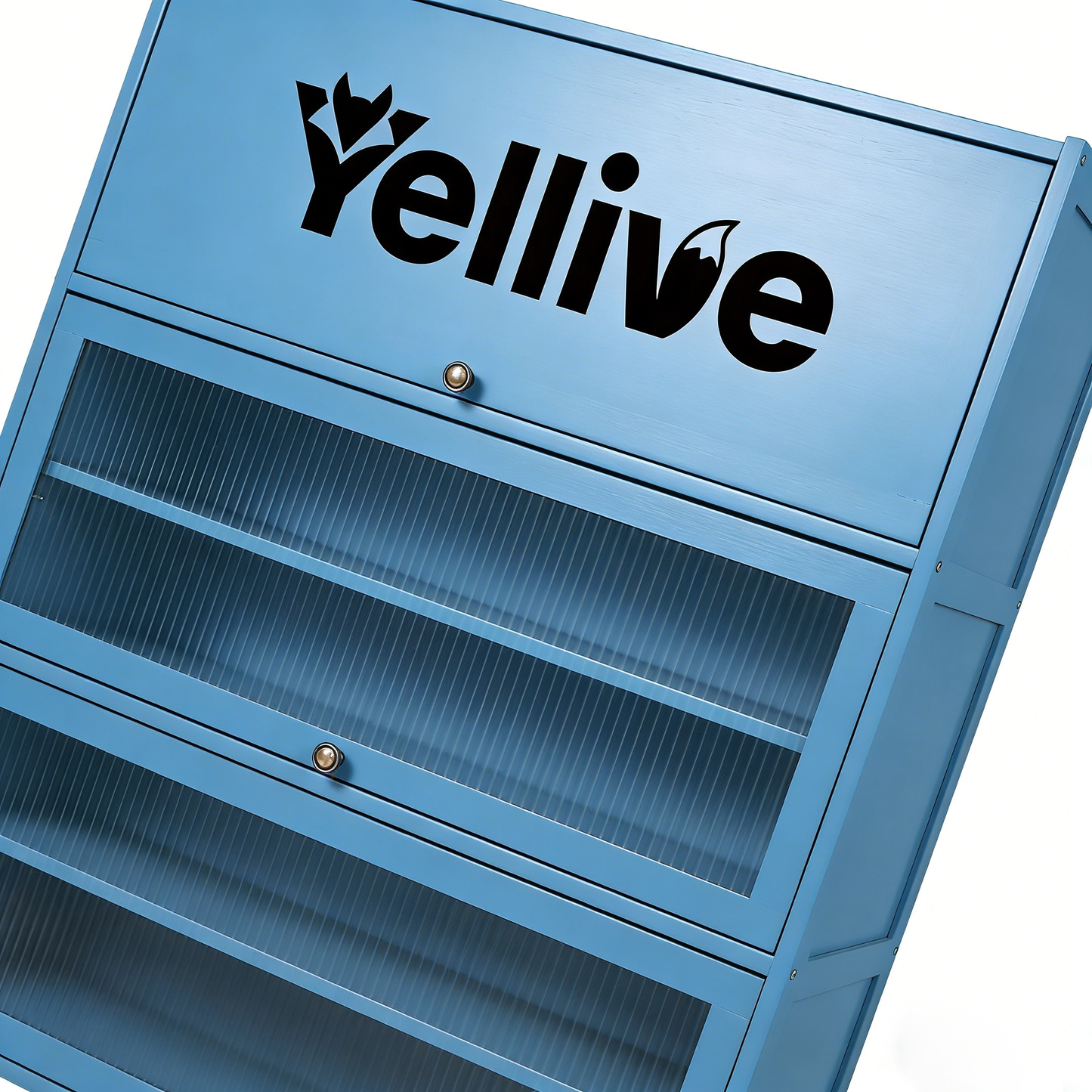 Yellive 3-Tier Fluted Glass Flip Shoe Cabinet, Large Capacity Dustproof Shoe Rack, Entryway Storage Cabinet, Blue Modern Freestanding Shoe Organizer