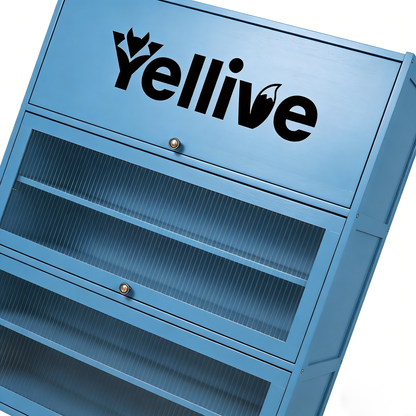 Yellive 3-Tier Fluted Glass Flip Shoe Cabinet, Large Capacity Dustproof Shoe Rack, Entryway Storage Cabinet, Blue Modern Freestanding Shoe Organizer