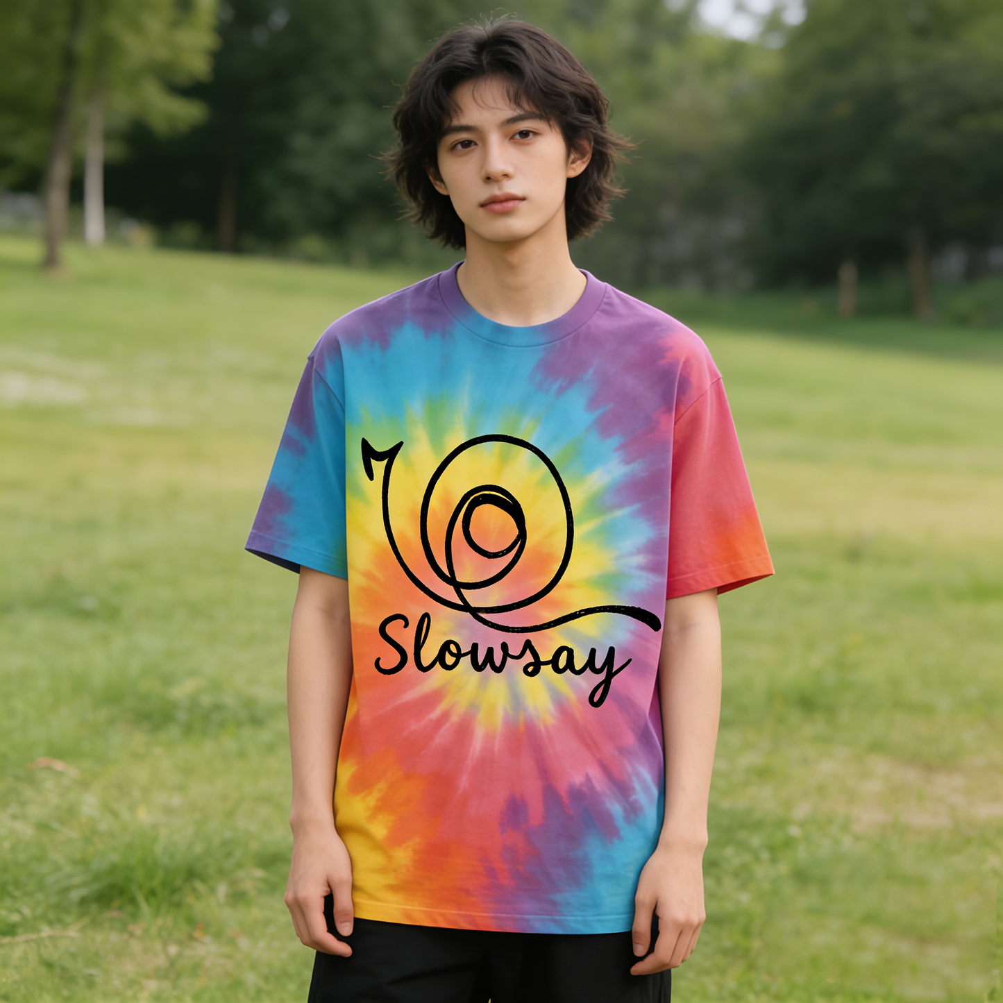 【Slowsay Tie-Dye Snail Logo T-shirt】—— Bold Choice for Casual Style & Comfort