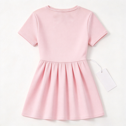 Getupretty Girls Short Sleeve Pleated Dress, Crew Neck A‑Line Casual Sundress, Soft Lightweight Kids Play Dress for Daily Holiday Party Outfit