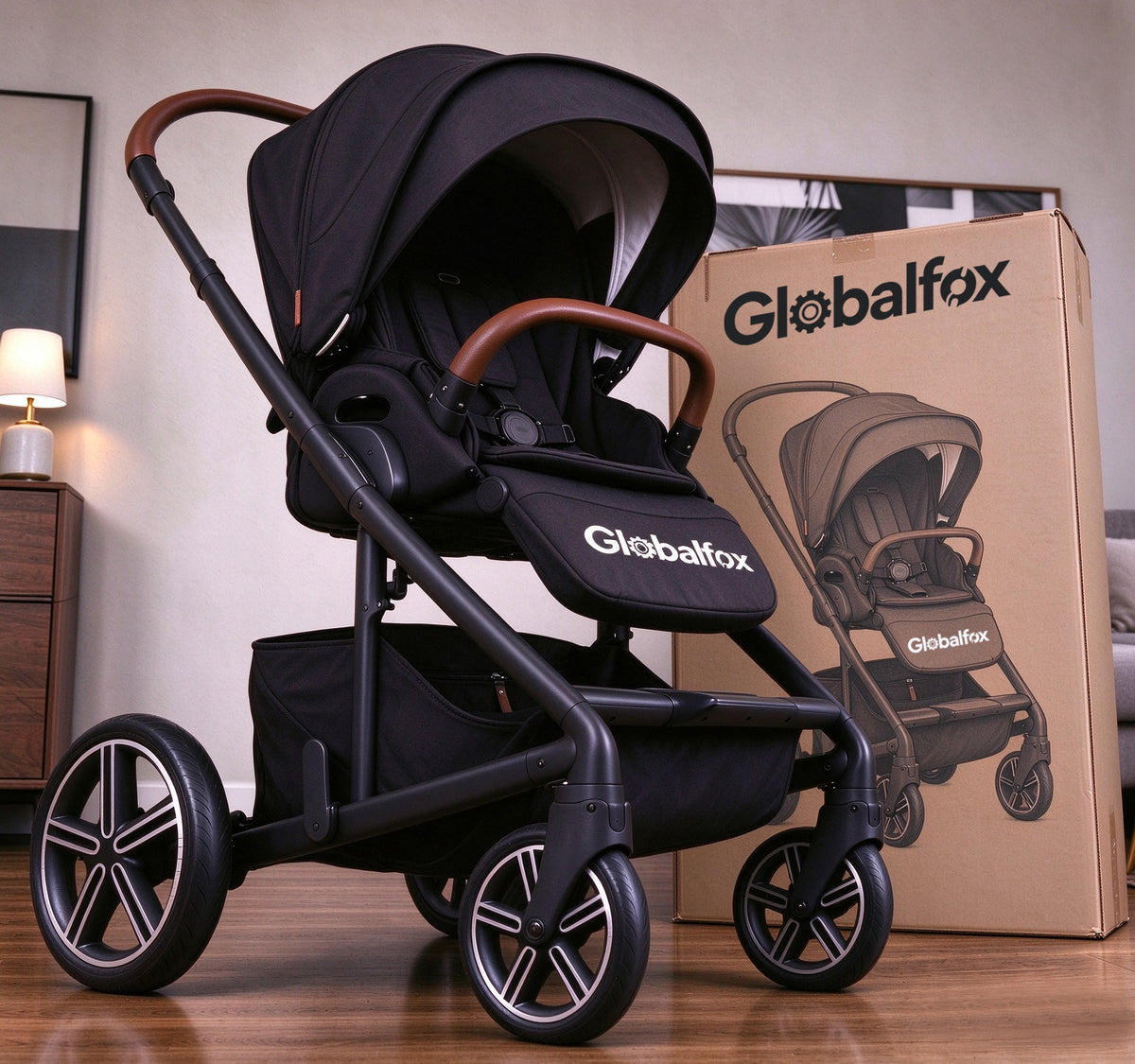 Globalfox Baby Stroller, Reversible Seat Toddler Stroller with Large Storage Basket, Adjustable Canopy & 5-Point Harness, All-Terrain Baby Carriage for Newborn & Infant