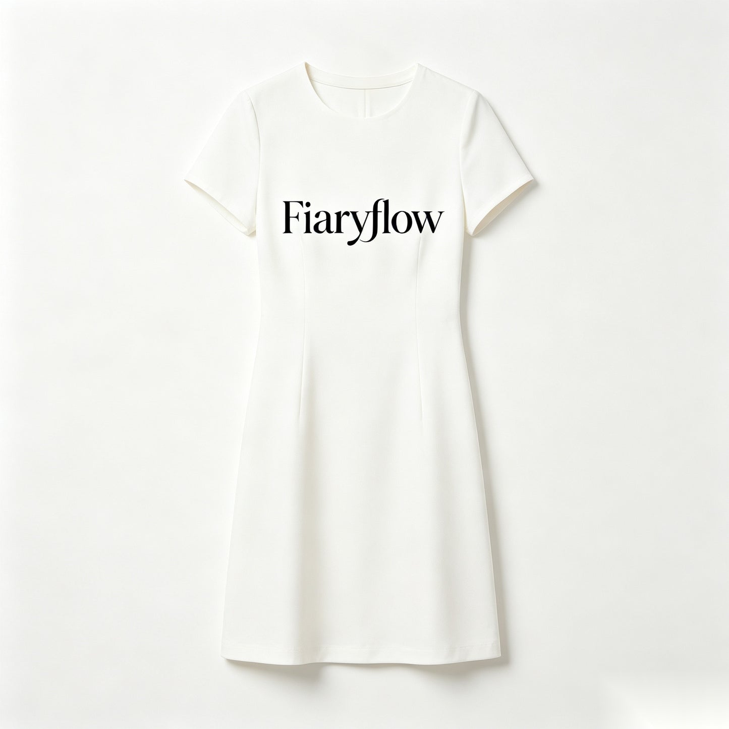 Fiaryflow Women's Short Sleeve Crew Neck Mini Dress, Elegant Slim Fit A-Line Casual Office Dress, Soft Smooth Fabric Versatile White Short Dress for Daily Work Party