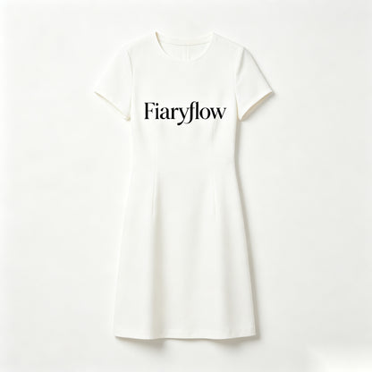Fiaryflow Women's Short Sleeve Crew Neck Mini Dress, Elegant Slim Fit A-Line Casual Office Dress, Soft Smooth Fabric Versatile White Short Dress for Daily Work Party