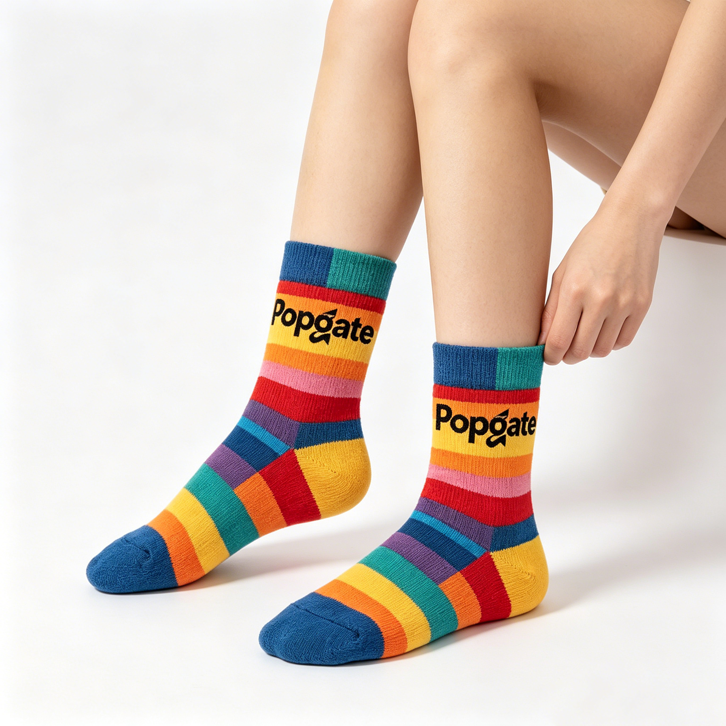 【Popgate Rainbow Striped Crew Socks】—— Comfort & Style for Daily Wear