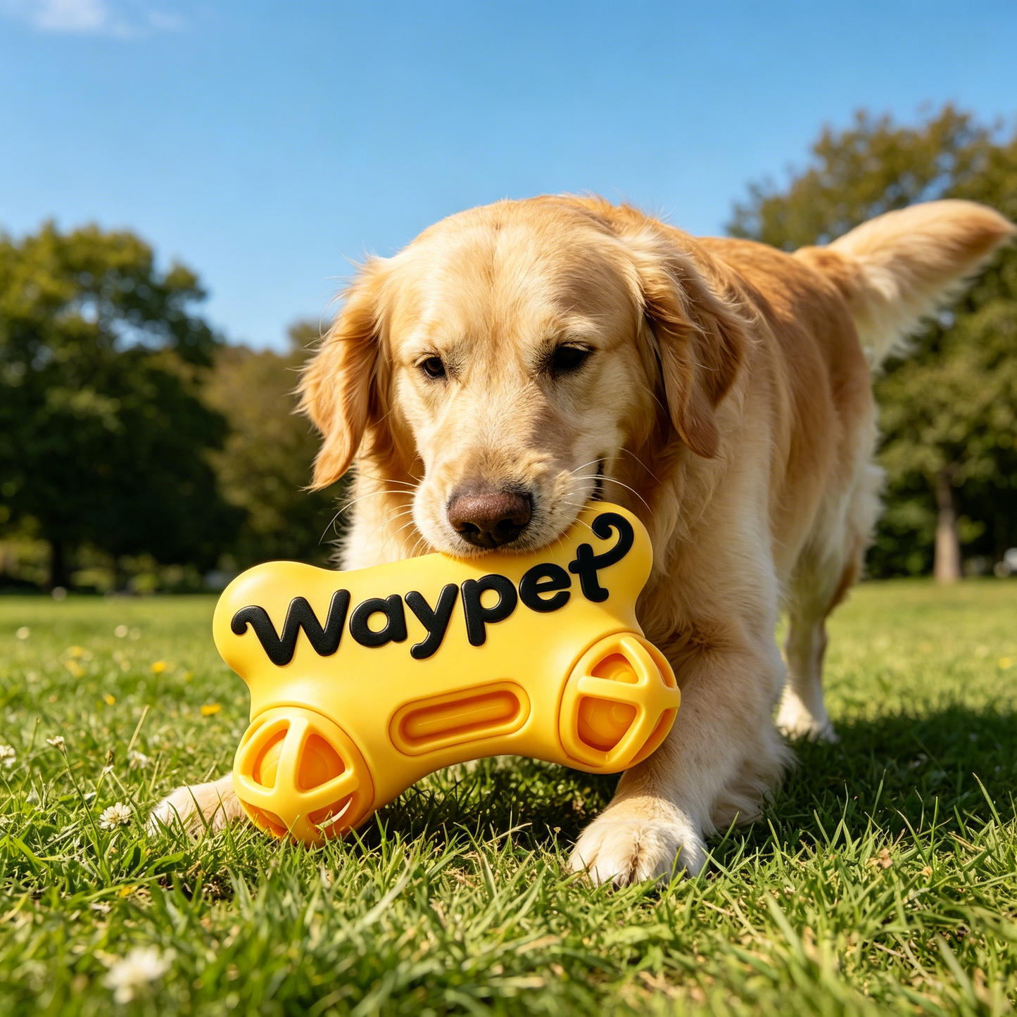 Waypet Rolling Ball Bone Dog Chew Toy, Non-Toxic Tough Rubber Teething Toy for Puppies & Adult Dogs, Interactive Enrichment Toy to Reduce Boredom & Destructive Chewing