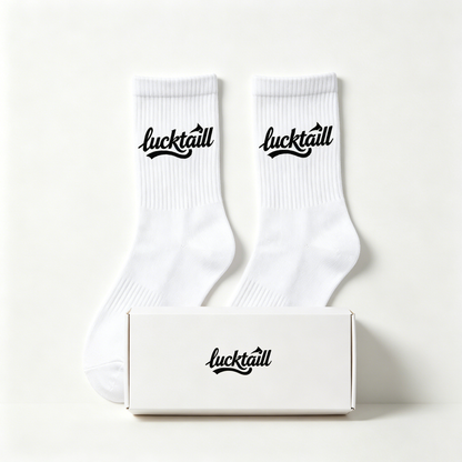 lucktaill Men Women Ribbed Crew Cotton Socks, Soft Breathable Mid Calf Casual Socks, Vintage Script Letter Athletic Daily Socks, Gift Box Pack
