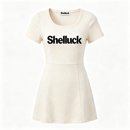 Shelluck Women Short Sleeve Mini Dress, Round Neck Slim Fit Casual Dress, Soft Stretchy Daily Party Short Dress for Ladies