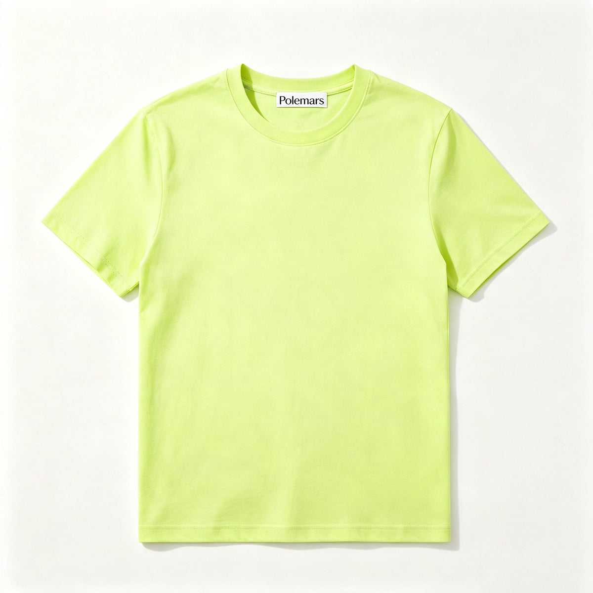 Polemars Solid Neon Lime Green Crew Neck Short Sleeve T‑Shirt, Soft Breathable Cotton Blend Unisex Casual Tee for Daily Outfits
