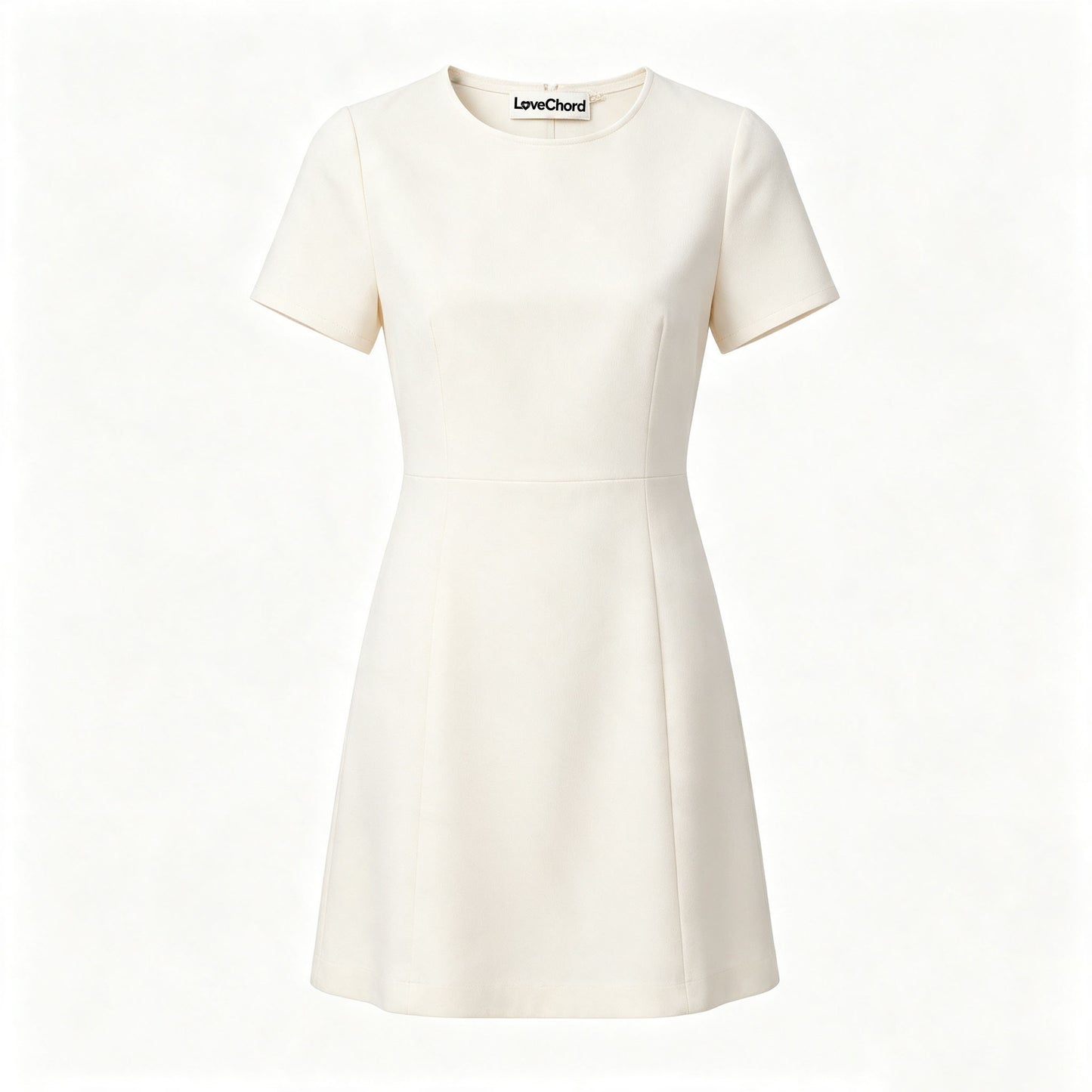 LoveChord Women's Short‑Sleeve Round Neck A‑Line Mini Dress, Elegant Solid Cream Tailored Casual Formal Short Dress