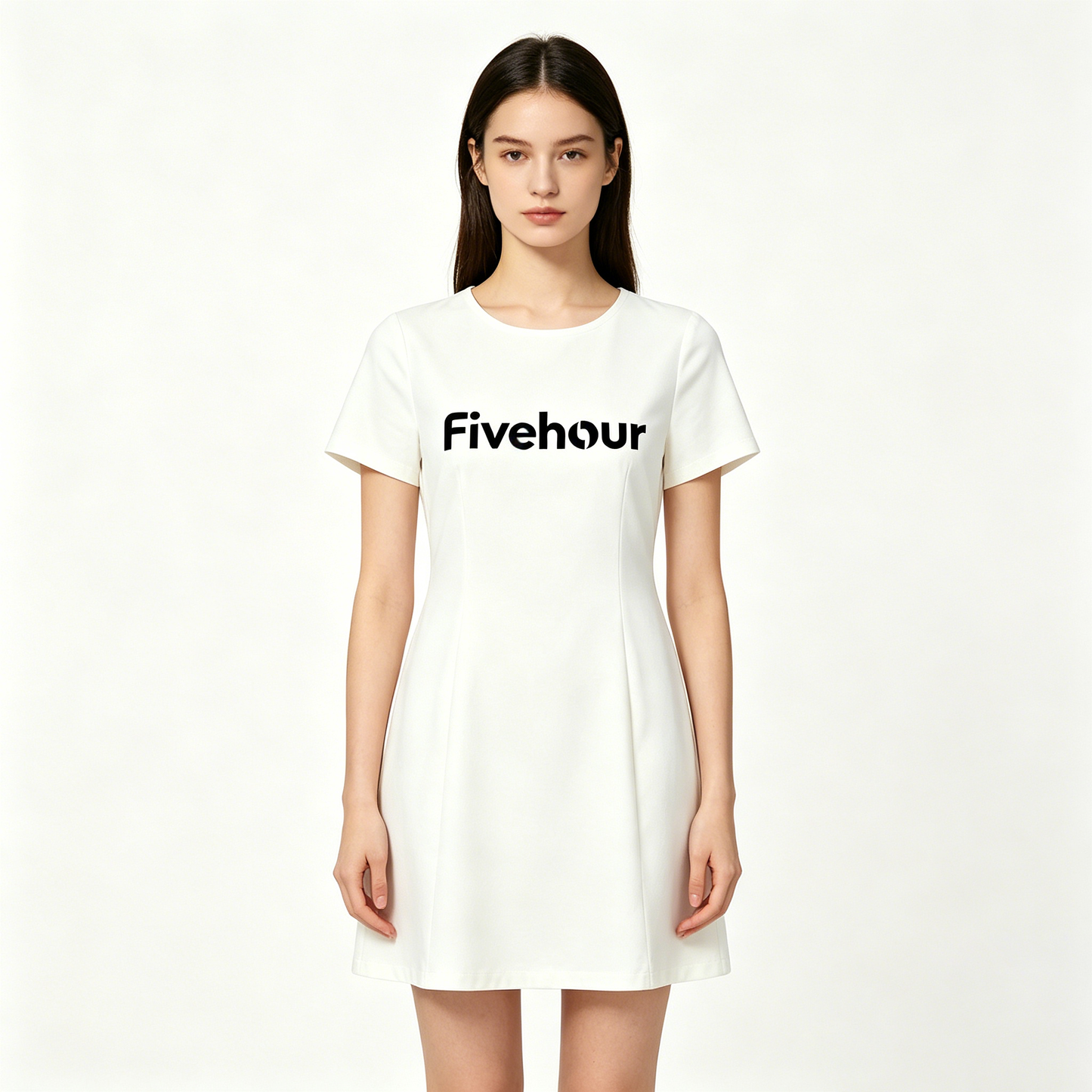 Fivehour Women’s Short Sleeve Crew Neck Mini Dress, Slim Fit A-Line Casual Mini Dress, Soft Wrinkle Resistant White Mini Dress for Daily Office Street Outfit
