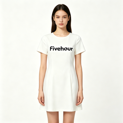 Fivehour Women’s Short Sleeve Crew Neck Mini Dress, Slim Fit A-Line Casual Mini Dress, Soft Wrinkle Resistant White Mini Dress for Daily Office Street Outfit