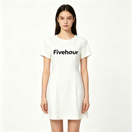 Fivehour Women’s Short Sleeve Crew Neck Mini Dress, Slim Fit A-Line Casual Mini Dress, Soft Wrinkle Resistant White Mini Dress for Daily Office Street Outfit