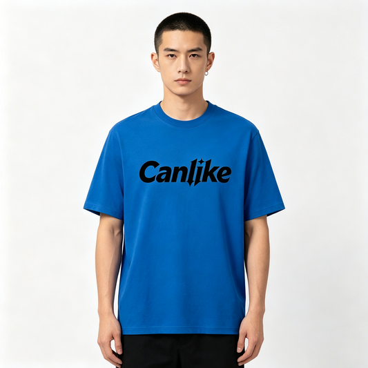 Canlike Bright Blue Oversized Cotton Graphic T Shirt for Men, Comfort Crew Neck Short Sleeve Casual Streetwear Tee for Summer