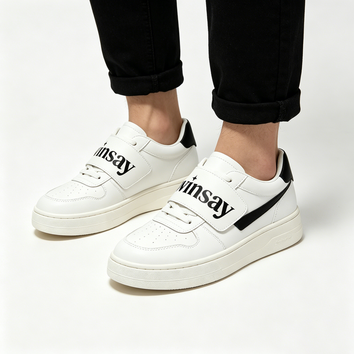 Twinsay Velcro Strap Platform Sneakers, Casual White Leather Low-Top Shoes, Comfortable Non-Slip Walking Shoes for Daily Wear, Fashion Streetwear Sneakers for All Seasons