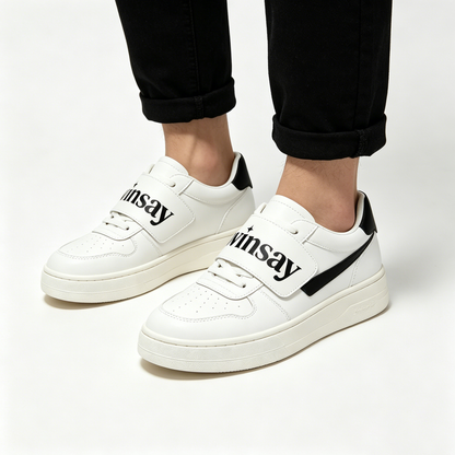 Twinsay Velcro Strap Platform Sneakers, Casual White Leather Low-Top Shoes, Comfortable Non-Slip Walking Shoes for Daily Wear, Fashion Streetwear Sneakers for All Seasons