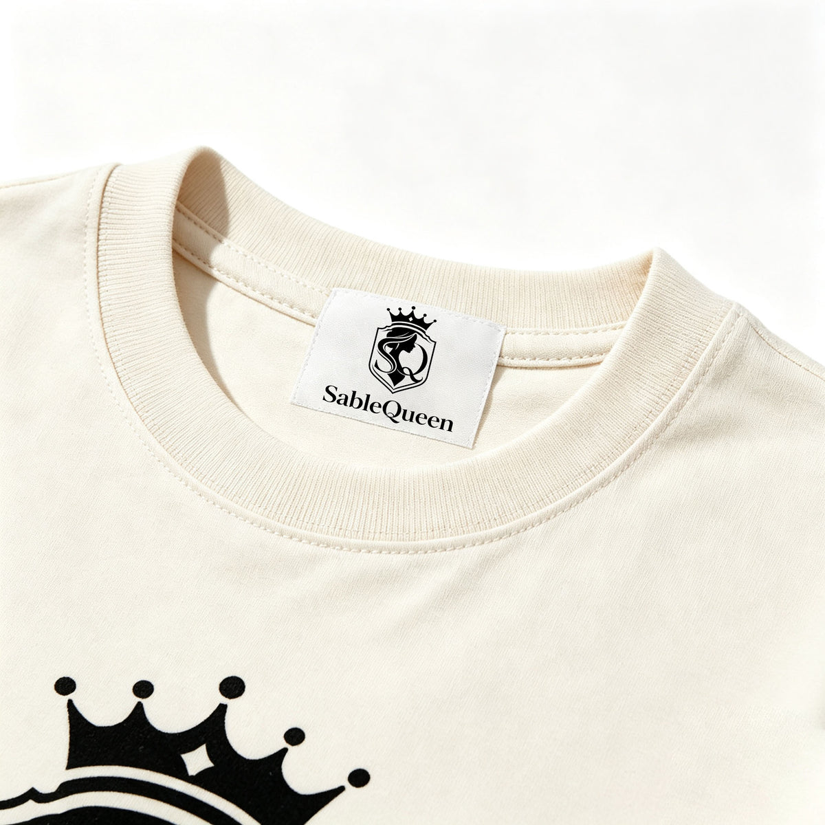 SableQueen Elegant Crown Crew Neck T‑Shirt, Soft Cotton Casual Short Sleeve Tops for Women