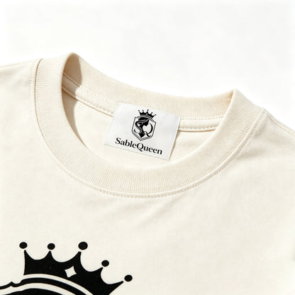 SableQueen Elegant Crown Crew Neck T‑Shirt, Soft Cotton Casual Short Sleeve Tops for Women