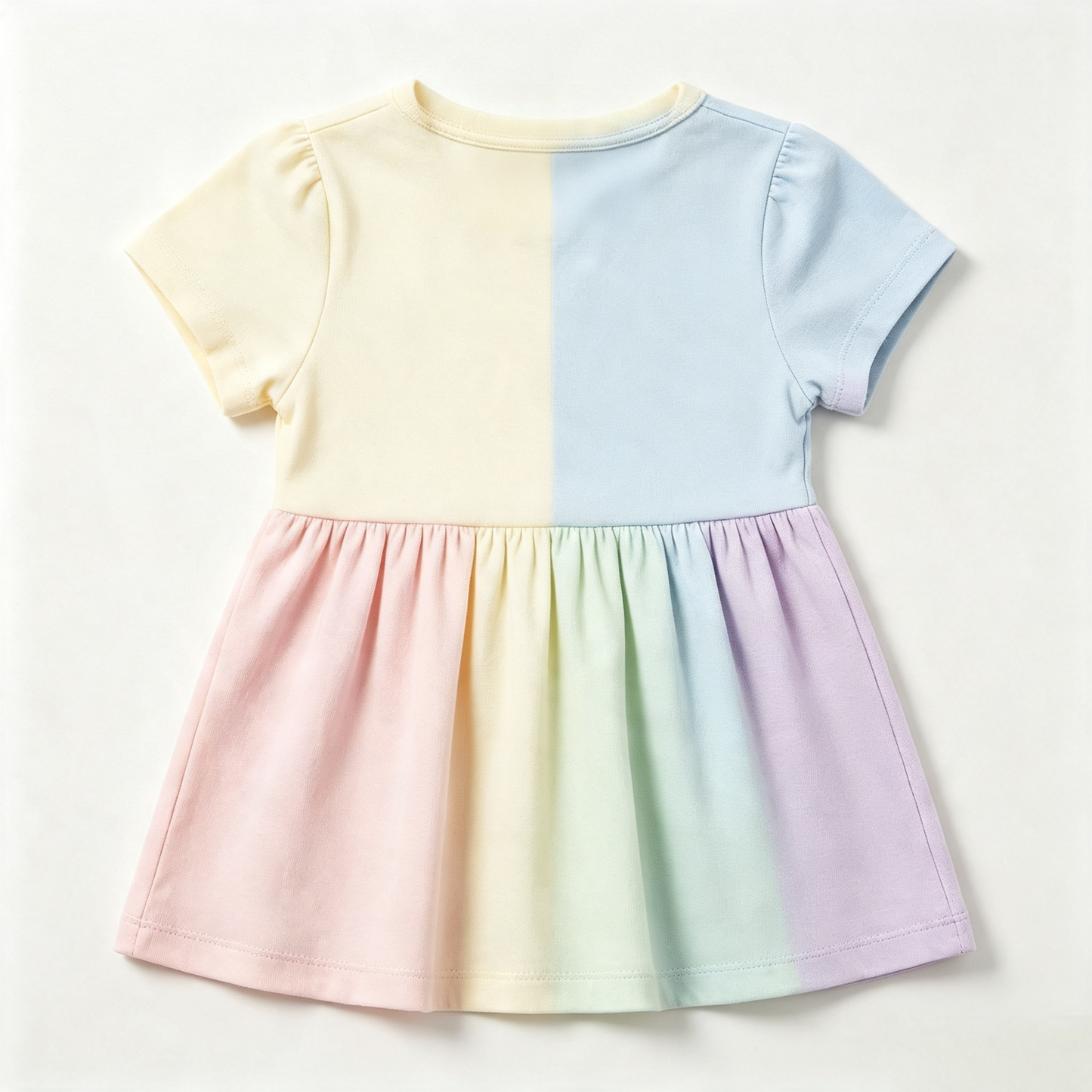 Charmbee Toddler Girls Short Sleeve Color Block Dress, Soft Cotton Rainbow Panel Casual Summer A-Line Play Dress for Little Girls