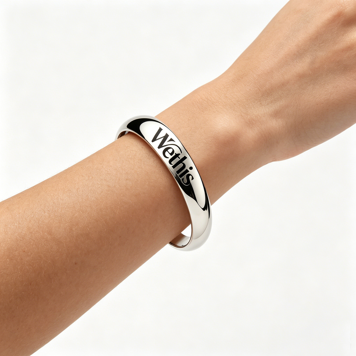 Wethis Classic Polished Silver Bangle Bracelet, Minimalist Solid Cuff Bangle for Women, Daily Wear Stackable Statement Jewelry Gift