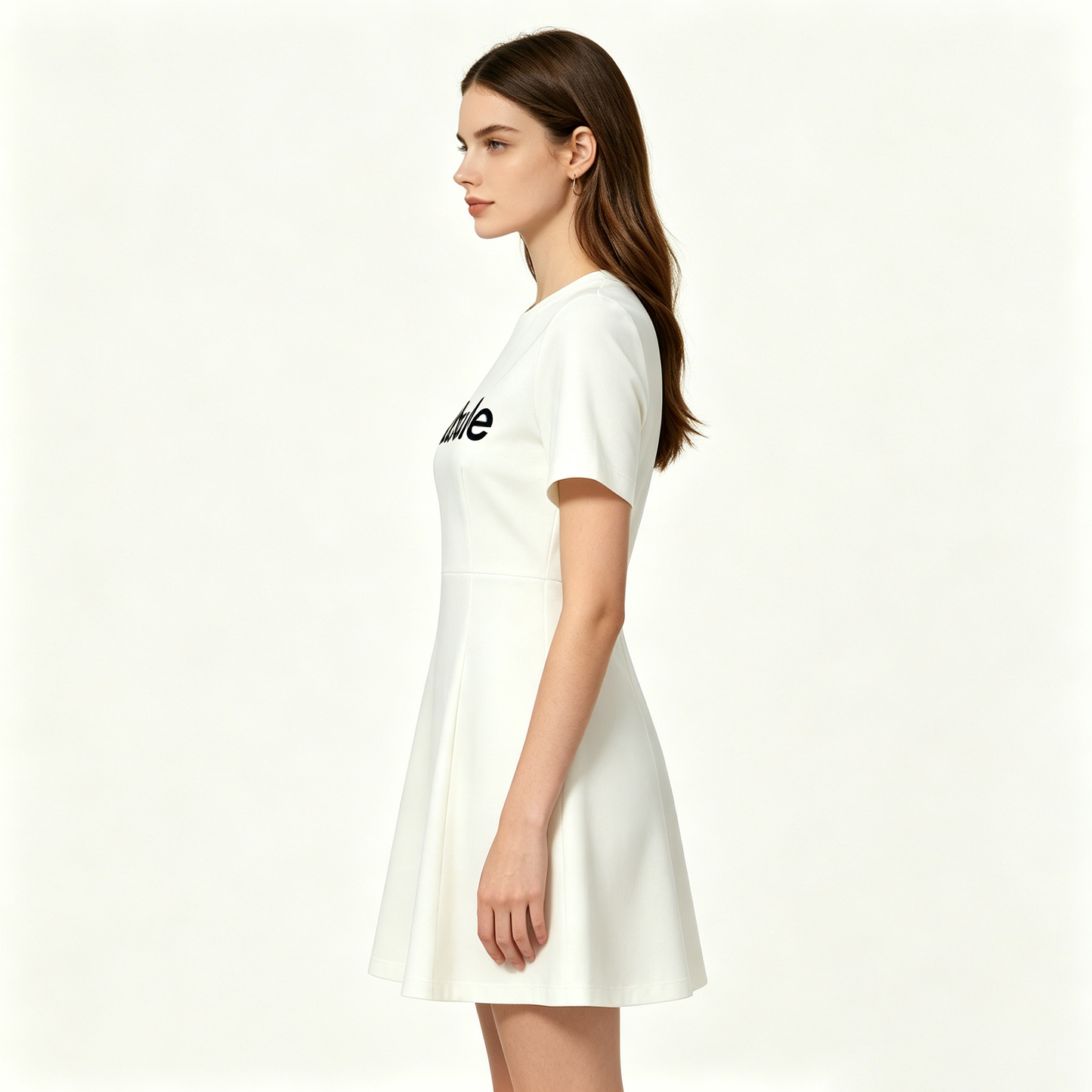 Cubule Women White Short Sleeve A-Line Mini Dress Soft Stretch Casual Skater Dress
