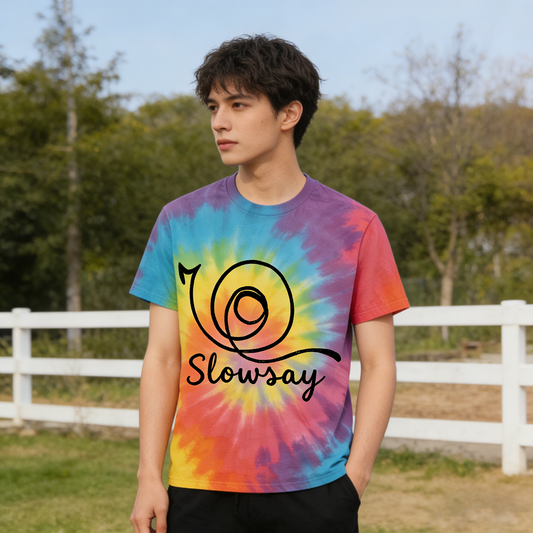 【Slowsay Tie-Dye Snail Logo T-shirt】—— Bold Choice for Casual Style & Comfort
