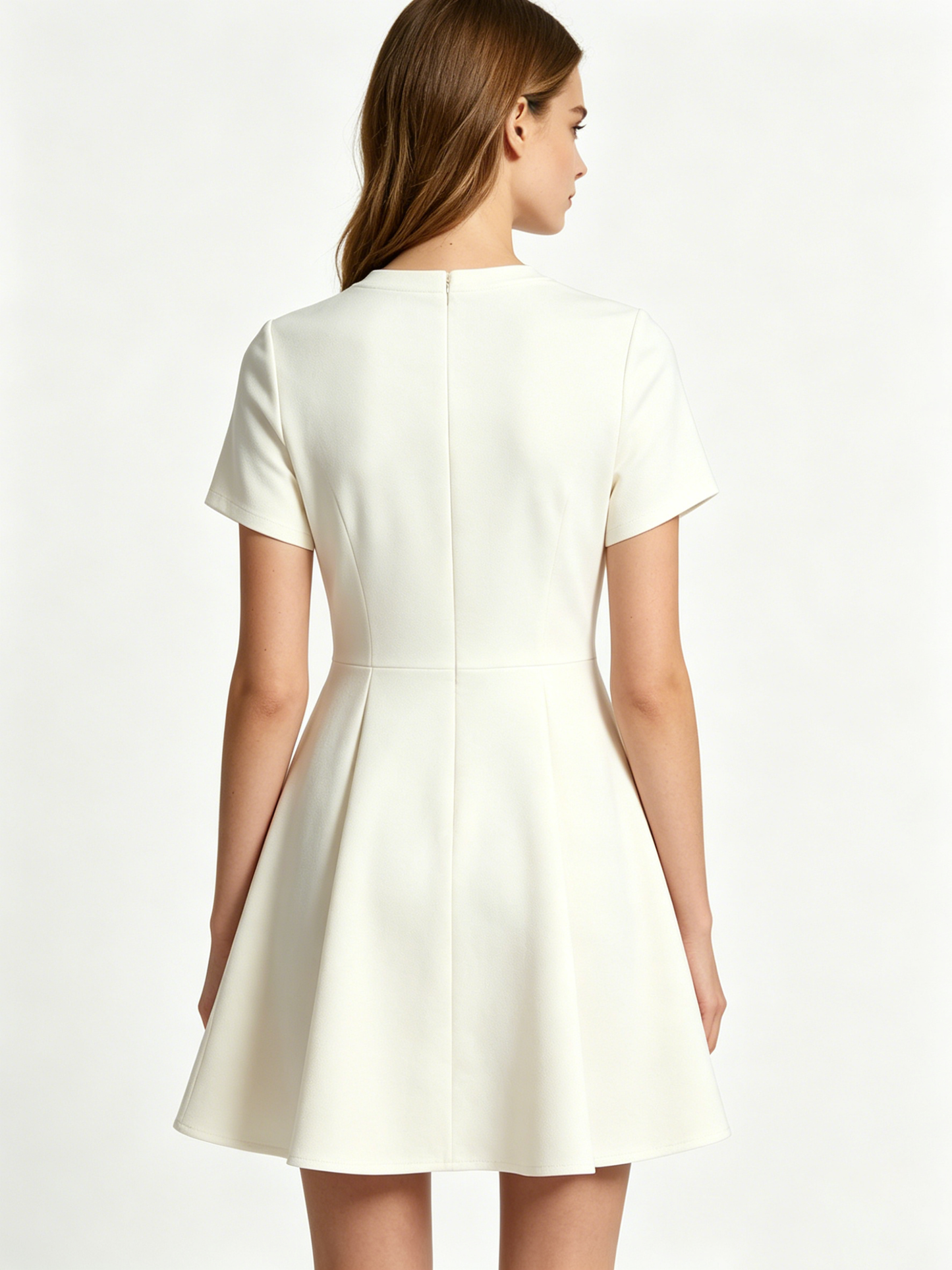 Upinto Women's Short Sleeve A-Line Mini Dress, Casual Crewneck Fit-and-Flare Dress, Solid White, Versatile for Work, Party & Daily Wear