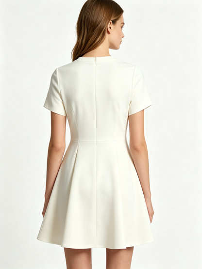 Upinto Women's Short Sleeve A-Line Mini Dress, Casual Crewneck Fit-and-Flare Dress, Solid White, Versatile for Work, Party & Daily Wear
