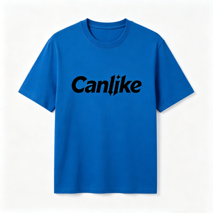 Canlike Bright Blue Oversized Cotton Graphic T Shirt for Men, Comfort Crew Neck Short Sleeve Casual Streetwear Tee for Summer