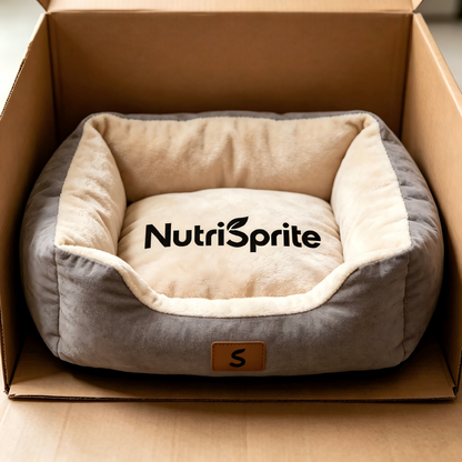 NutriSprite oft Plush Pet Bed for Small Dogs & Cats, Cozy Calming Dog Cushion, Washable Non-Slip Pet Bed, Grey