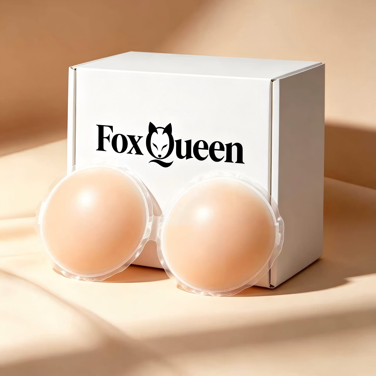 FoxQueen Reusable Silicone Nipple Covers, Adhesive Pasties for Women, Invisible & Waterproof Breast Petals for Brasless Outfits, Beige