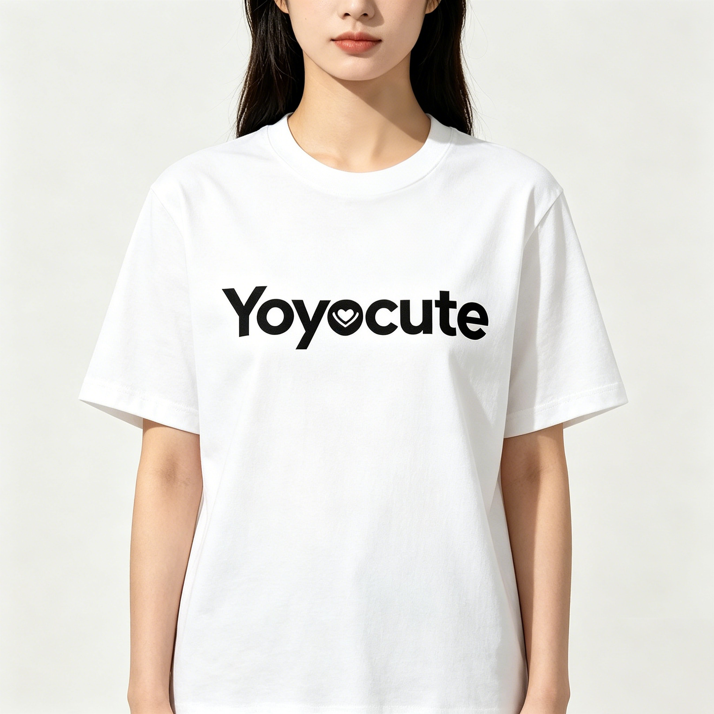 Yoyocute Cute Heart Accent Crew Neck White Short Sleeve Tee, Soft Breathable Cotton Relaxed Fit Casual Everyday Top for Women Minimal Sweet Basic T-Shirt