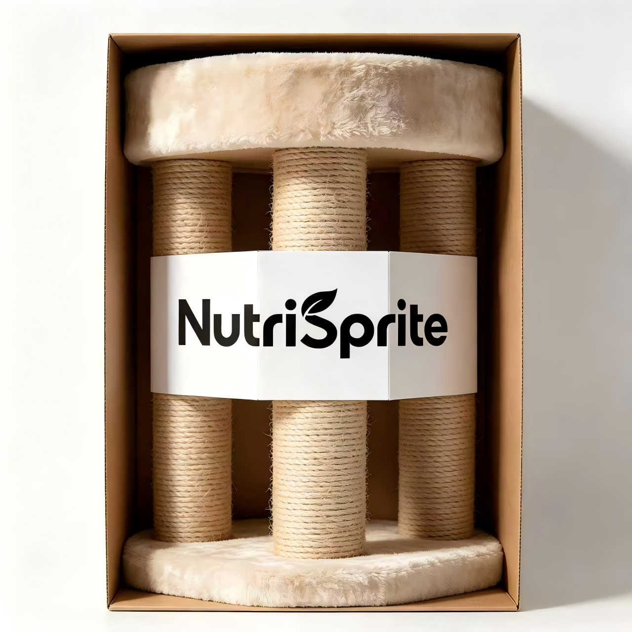 NutriSprite Cat Scratching Post Tower, Premium Sisal Cat Scratcher with Soft Plush Bed, Durable Multi-Pillar Cat Scratching Pad for Indoor Cats, Beige